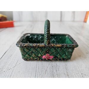 Vintage glass baskets decor unique green trinket holder container